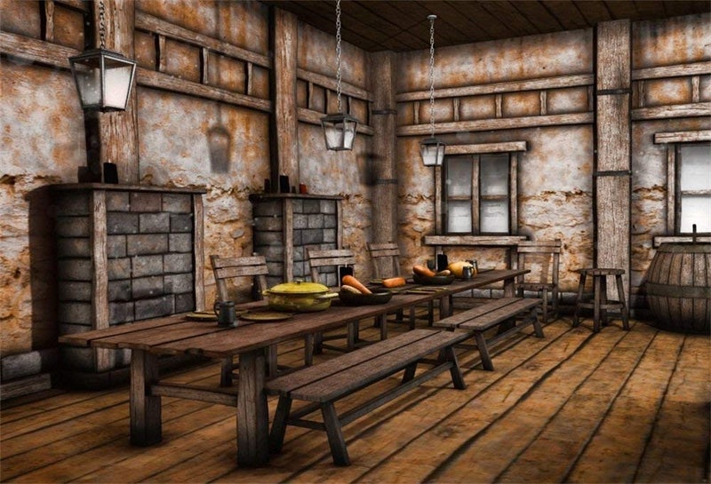 LFEEY 10x8ft Medieval Tavern Backdrop for Photography - Shabby West Cowboy Theme With Wood Bar Counter, Tables, Chairs - Wild West Party Decorations, Western Portraits Photo Studio Props - Image 5